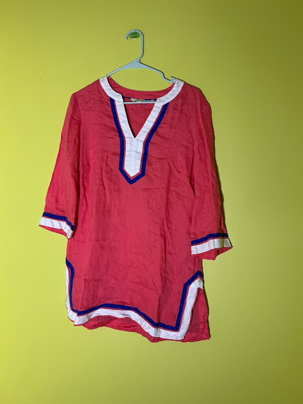 Boden V-Neck Tunic with White and Blue Trim